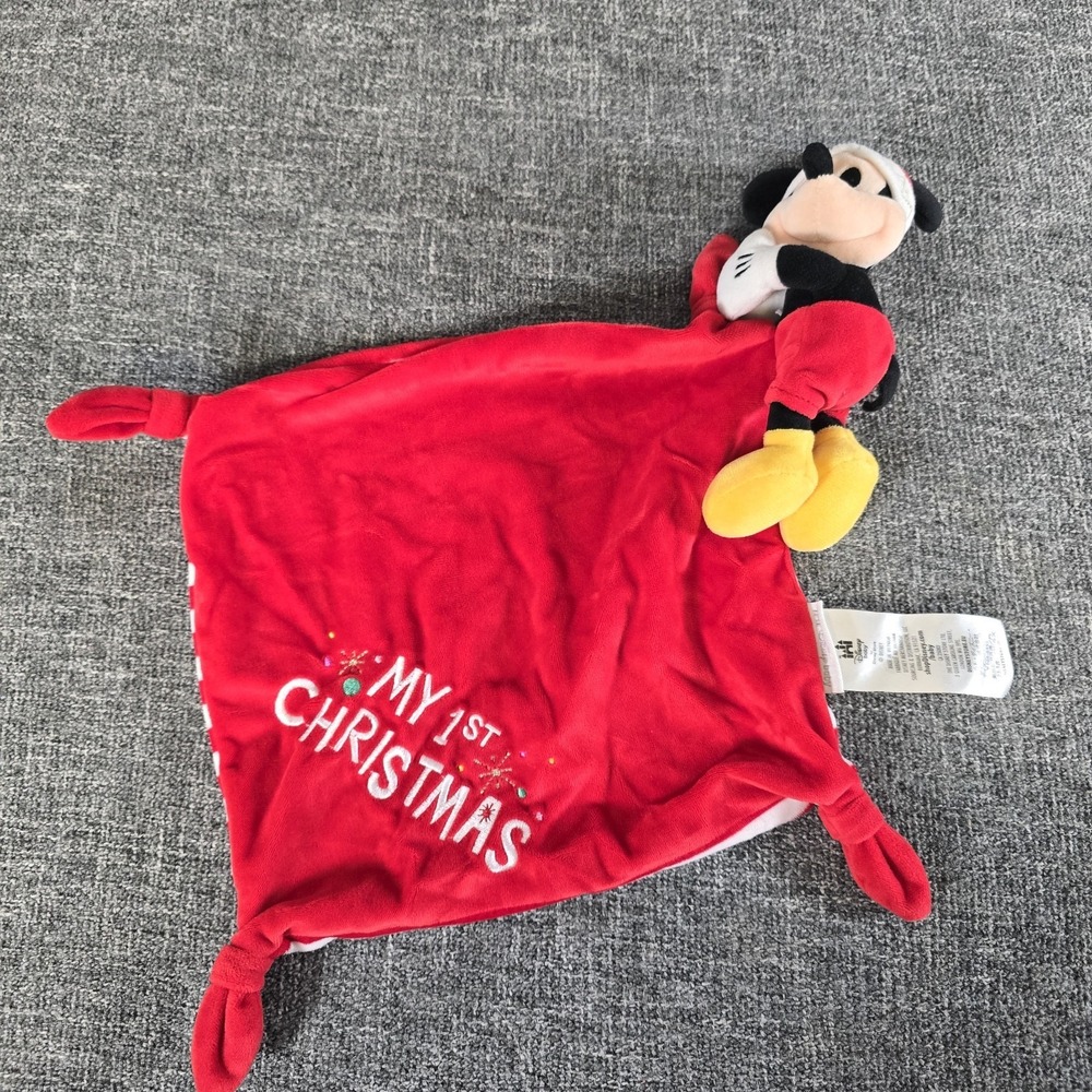 Disney Baby Mickey Mouse My 1st Christmas Lovey Security Blanket Red Striped